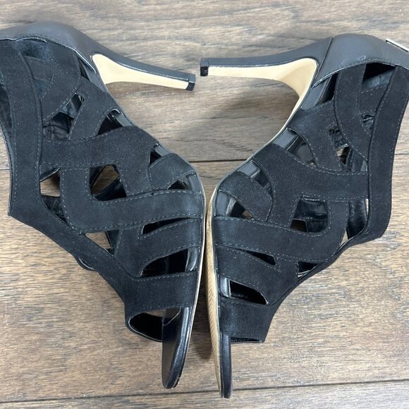 CALVIN KLEIN Kiani Peep Toe Suede Heels Black Sz 8 EUC - Picture 5 of 8